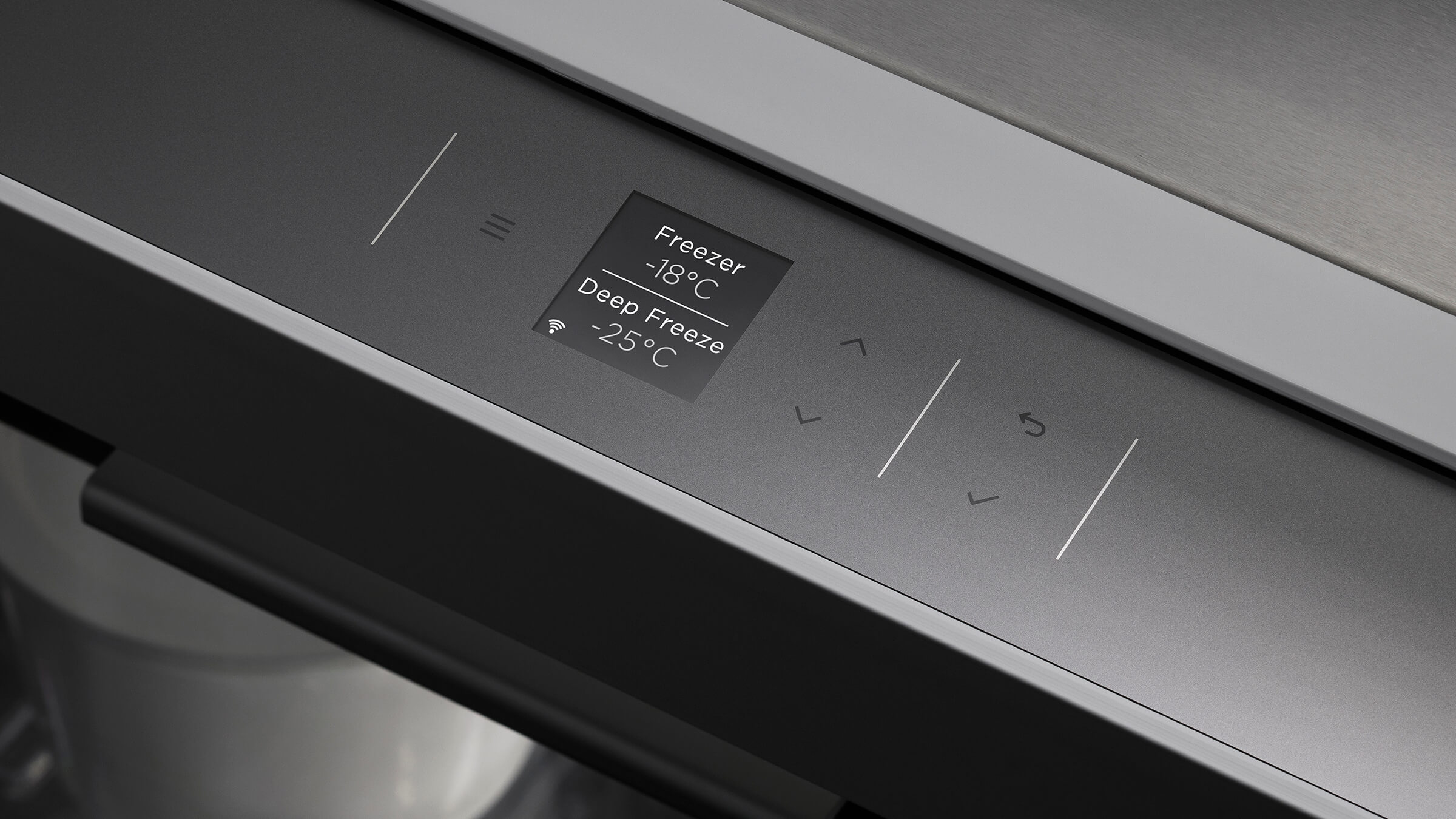 Close-up of the digital external control interface for a refrigerator column